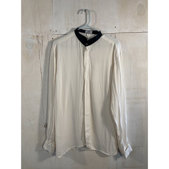 Vintage Gianni Versace 100% Silk Shirt 1980s White Oversize Mandarin Collar - Picture 1 of 12